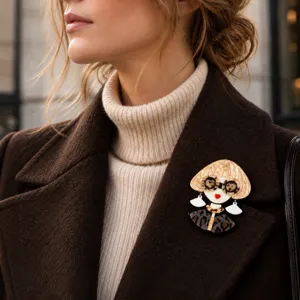 Vintage Popart Acryl Karakter Avatar Broche Luipaardprint Zonnebril Meisje Mode Pin Voor Pakken Truien Vrouwen Sieraden Cadeau