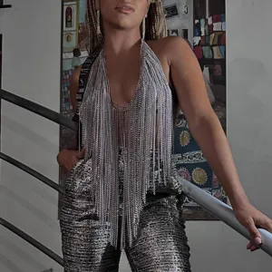 Punk Metall Fransen Körperkette Für Damen Legierung Quaste Weste Bralette Sexy Halfter Rückenfrei Schmuck Für Party Club Musik Festival Streetwear Zubehör