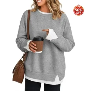 Dames Casual Losse Nep Tweedelig Sweatshirt Lange Mouwen Patchwork Ronde Hals Effen Kleur Gestreepte Pullover Top Streetwear