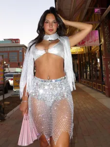 Dames Sexy Nachtclub Strass Pailletten Patchwork Visnet Mesh Holle Rok Hoge Taille Kokerrok Minirok Streetwear Clubwear