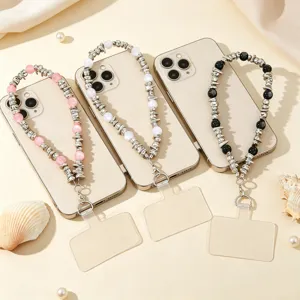 Handmade Crystal Mobile Phone Chain Strap Women Vintage Ins Style Cat Eye Stone Beaded Phone Lanyard Anti-Lost Bag Charm