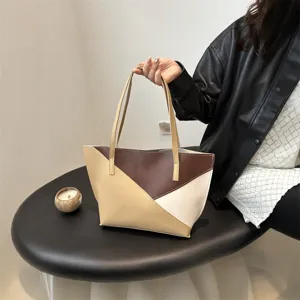 Borsa Tote da Donna a Contrasto con Splicing Grande Capacità in Pelle PU Borsa a Tracolla Casual Pendolare per Donna Borsa alla Moda