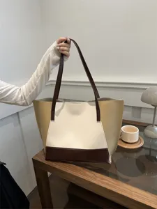 Borsa Tote Grande Capacità Blocchi di Colore Donna Minimalista Pelle PU Patchwork Pendolare Borsa a Spalla Con Astuccio Interno