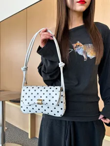 Französische Retro Punktmuster Schultertasche Für Damen PU Leder Achselhöhlentasche Vielseitige Pendler Umhängetasche Glänzende Handtasche