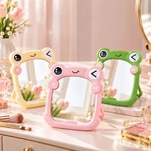 Cartoon Frog Plastic Makeup Mirror Creative Student Dorm Bathroom Foldable Wall Mounted Desktop High Definition Silver Mirror