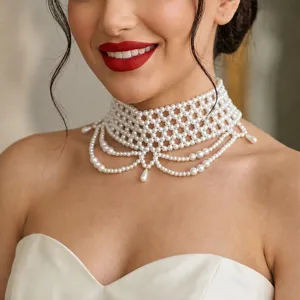 Elegant Bridal Pearl Shoulder Chain Multi-Layer Beaded Body Jewelry Sexy Wedding Dress Neck Accessory