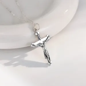 Vintage S925 Sterling Zilveren Jezus Kruis Hanger Voor Mannen Vrouwen Unieke Thais Zilveren Crucifix Hanger Zonder Ketting Sieraden Cadeau