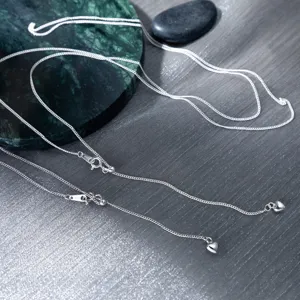 Fashion Minimalist 925 Sterling Silver Heart Adjustable Drawstring Necklace Classic Fine Curb Chain Daily Jewelry For Women