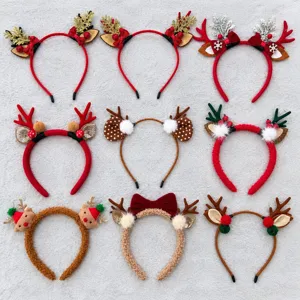 Christmas Reindeer Antler Headband Lamb Wool Cute Hair Hoop Holiday Party Hair Accessories For Children And Women