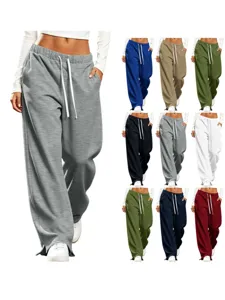 Pantaloni Sportivi da Donna a Vita Alta a Gamba Larga in Poliestere Tinta Unita Con Coulisse Allentati Casual Sportivi per Autunno Quotidiano Comodi