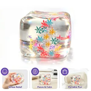 Juguete para Apretar Cubo de Hielo con Copos de Nieve Coloridos Maltosa Cubo Antiestrés Transparente Juguete Sensorial