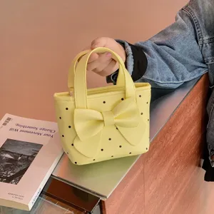 Kids Polka Dot Bow Handbag Small Crossbody Bag For Girls Sweet Fashion PU Leather Shoulder Bag Casual Handheld Tote Bag