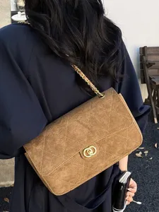 Large Capacity Suede Quilted Chain Shoulder Bag For Women Fashion Classic Underarm Bag Crossbody Handbag With Golden Buckle Commuter Street Style Bag