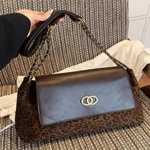 Women Fashion PU Suede Patchwork Diamond Lattice Baguette Bag Niche Lock Chain Underarm Bag Vintage Shoulder Crossbody Bag