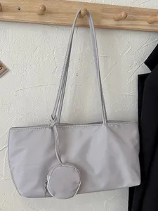 Vintage Nylon Tote Bag For Women Casual Solid Color Underarm Shoulder Bag With Mini Pouch Pendant Fashion Commuter Handbag