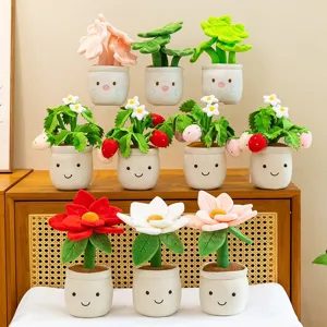 Schattige Klaver Poinsettia Aardbei Plant Oppot Pluche Speelgoed Zachte Gevulde Bloem Pop Tafel Decor Verjaardagscadeau Meisjes