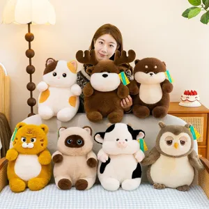 Cute Animal Plush Toy Dondon Series Cat Deer Owl Cow Tiger Otter Stuffed Doll Soft Polyester PP Cotton Throw Pillow Birthday Gift For Kids Women