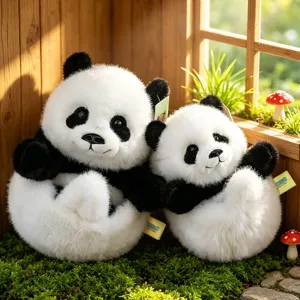 Cute Reversible Panda Plush Toy Soft Stuffed Animal Doll Cartoon Panda Ball Throw Pillow For Kids Home Bedroom Decoration Gift