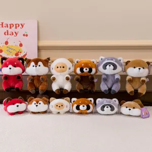 Cute Animal Plush Stuffed Toy Red Panda Squirrel Otter Cat Raccoon Fox Desktop Decor Fridge Magnet Soft Doll Gift For Kids
