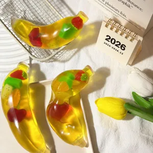 Transparent Banana Fruit Jelly Squishy Toy Stress Relief Sensory Fidget Toy Soft Malleable Squeeze Toy For Kids Adults Office