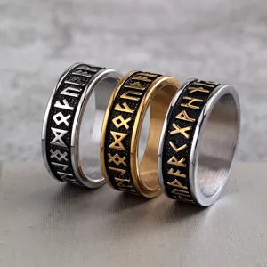 Nordic Vintage Stainless Steel Ring For Men Viking Rune Band Ring Solid Mythological Geometric Finger Jewelry Hip Hop Polished Charm Gift