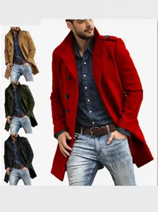 Men's Mid-Length Overcoat Polyester Woolen Look Jacket Single Breasted Stand Collar Casual Solid Color Winter Trench Top