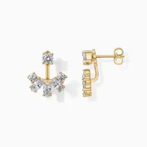 14K Gold Plated Copper Zirconia Stud Earrings With Stainless Steel Post Minimalist Geometric Heart Jacket Earrings Women
