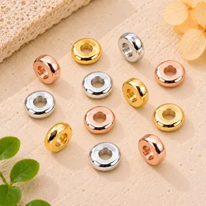Gold Plated Copper Rondelle Spacer Beads For Jewelry Making Smooth Flat Round Wheel Beads For DIY Bracelet Necklace Craft Findings
