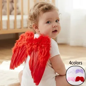 Juego de Accesorios de Fotografía para Recién Nacido Alas de Ángel y Diadema Poliéster Pluma Color Sólido