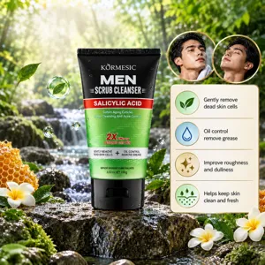 KORMESIC Men Salicylic Acid Scrub Cleanser Deep Cleansing Oil Control Acne Care Face Wash Exfoliating Keratin Softening Skincare
