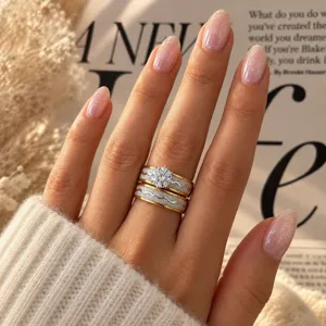 Anillos de Acero Inoxidable Bicolor para Parejas Patrón Ondas Diamantes de Imitación Boda Para Mujeres Hombres Joyería Compromiso