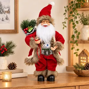 Classic Nordic Christmas Santa Claus Figurine 30cm Standing Ornament With Gift Bag For Home Table Decoration Holiday Party Props