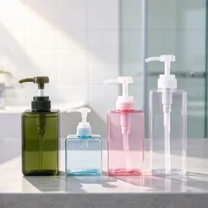 Flacone Dispenser per Lozione Quadrato Ricaricabile in Plastica Vuoto per Shampoo Sapone Lavaggio Mani Accessori per Bagno Hotel