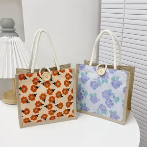 Piccola Borsa a Mano in Lino in Stile Giapponese Borsa Tote in Tessuto Oxford Carina Borsa Bento Floreale Borsa di Stoccaggio Portatile per Donne