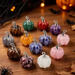 Ornamento de Calabaza Mini de Piedra Natural Amatista Ágata Cristal Halloween Acción de Gracias Micro Paisaje Decoración Hogar Colgante