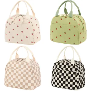 Sac à Déjeuner Isotherme en Velours Côtelé Portable Bento Thermique Grande Capacité Boîte à Repas Réutilisable pour Femmes Camping en Plein Air