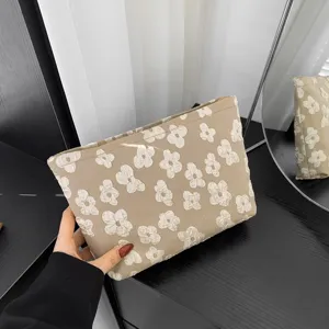Sac Pochette en Cuir PU Mode pour Femmes Mignon 3D Texture Florale Porte-Monnaie Petit Sac à Main Portable Pochette Cosmétique Décontractée