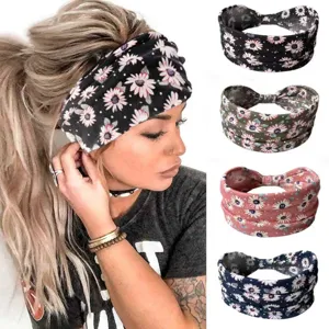 Böhmisch Blumen Dehnbar Geknotet Yoga Stirnband Schweißband Polyester Haarband Für Damen Sport