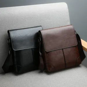 Men Casual PU Leather Crossbody Bag Vintage Business Shoulder Bag Portable Flap Messenger Bag For Daily Travel