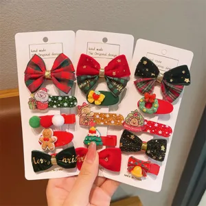 Bambini Natale Fermagli per Capelli Set Carino Cartone Animato Resina Tessuto Forcina Babbo Natale Albero Fiocco Accessori per Capelli per Festa di Ragazze