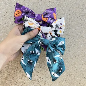 Halloween Schleife Band Haarspitze Süße Kürbis Geist Bat Gedruckt Feder Haarnadel Festliche Party Haarschmuck Für Damen