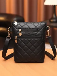 Damen Mini Umhängetasche Mode Gesteppt Schultertasche PU Leder Mehrere Reißverschluss Handy Tasche Casual Tägliche Handtasche