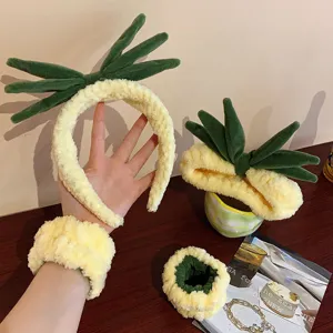 Sweet Cute Pineapple Plush Hair Band Headband Wristband Soft Fleece Face Washing Makeup Head Hoop Hair Accessories Gift