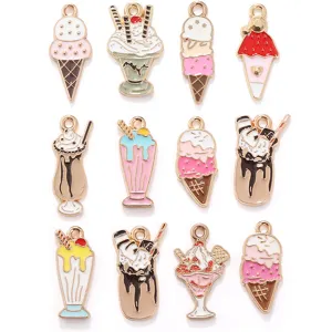 DIY Alloy Enamel Ice Cream Sundae Pendants Cute Food Charms For Bracelet Necklace Keychain Jewelry Making Accessories Craft