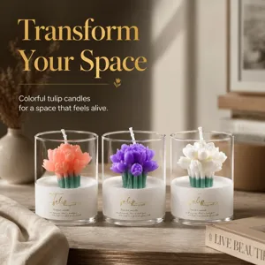 Stereoscopic Tulip Bouquet Scented Glass Cup Candle Soy Wax Aromatherapy Candle For Wedding Party Home Decor Gift