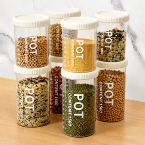 Tarro Sellado de Almacenamiento de Alimentos de Plástico Transparente Cocina Secos Especias Nuez Contenedor