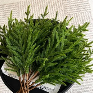 Artificial Norfolk Pine Branch Green Fake Pine Needles For Christmas Home Vase Floral Arrangement DIY Holiday Party Decor