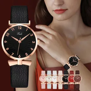 Women's Fashion Quartz Watch Casual Leather Strap Round Dial Bowknot Design Elegant Wristwatch For Ladies Girls