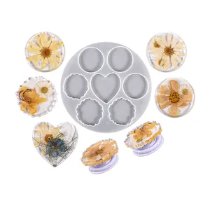 Moule en Silicone DIY Moule de Coulée en Résine Cœur Rond Irrégulier Avec Support de Téléphone Outils