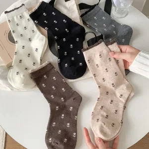 Dames Slouch Sokken Japans Stijl Bloemen Volantrand Ademend Zweetabsorberend Polyester Halflange Sokken